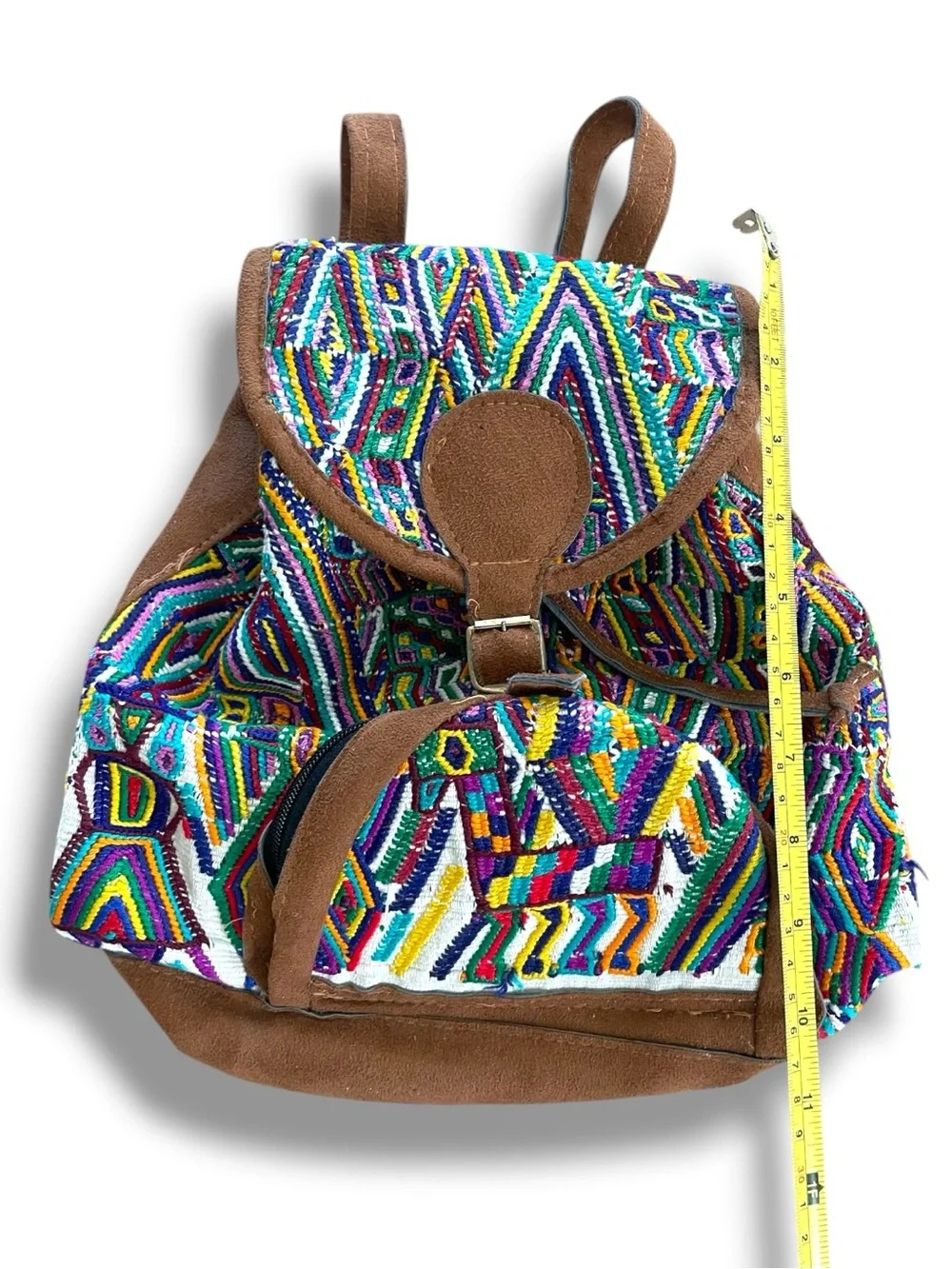 Handmade Guatemalan Huipil Embroidered Suede Leather Backpack Boho Artisan Bag